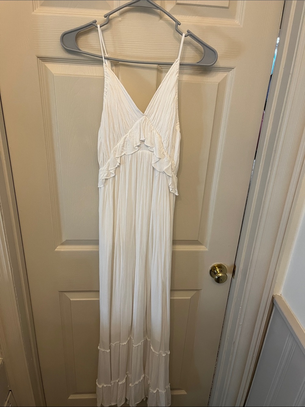 Wishlist White Spaghetti-Strap Ruffle Maxi Dress